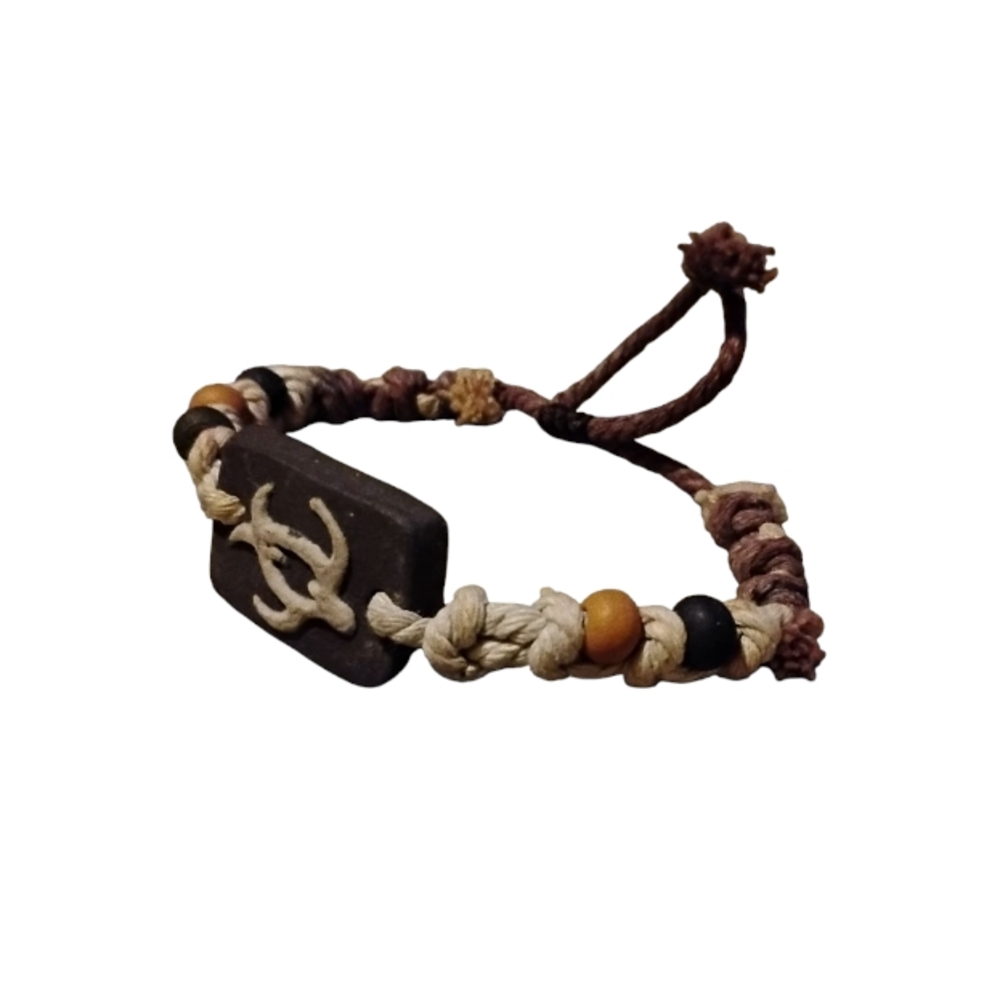 Hemp Sea Turtle Brown and Cream Beaded Bracelet